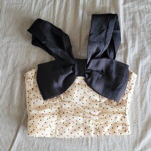 Polka Dot Bow Crop Top XXS,Vintage Strapless Side-Zip Bustier, Y2K Party Corset